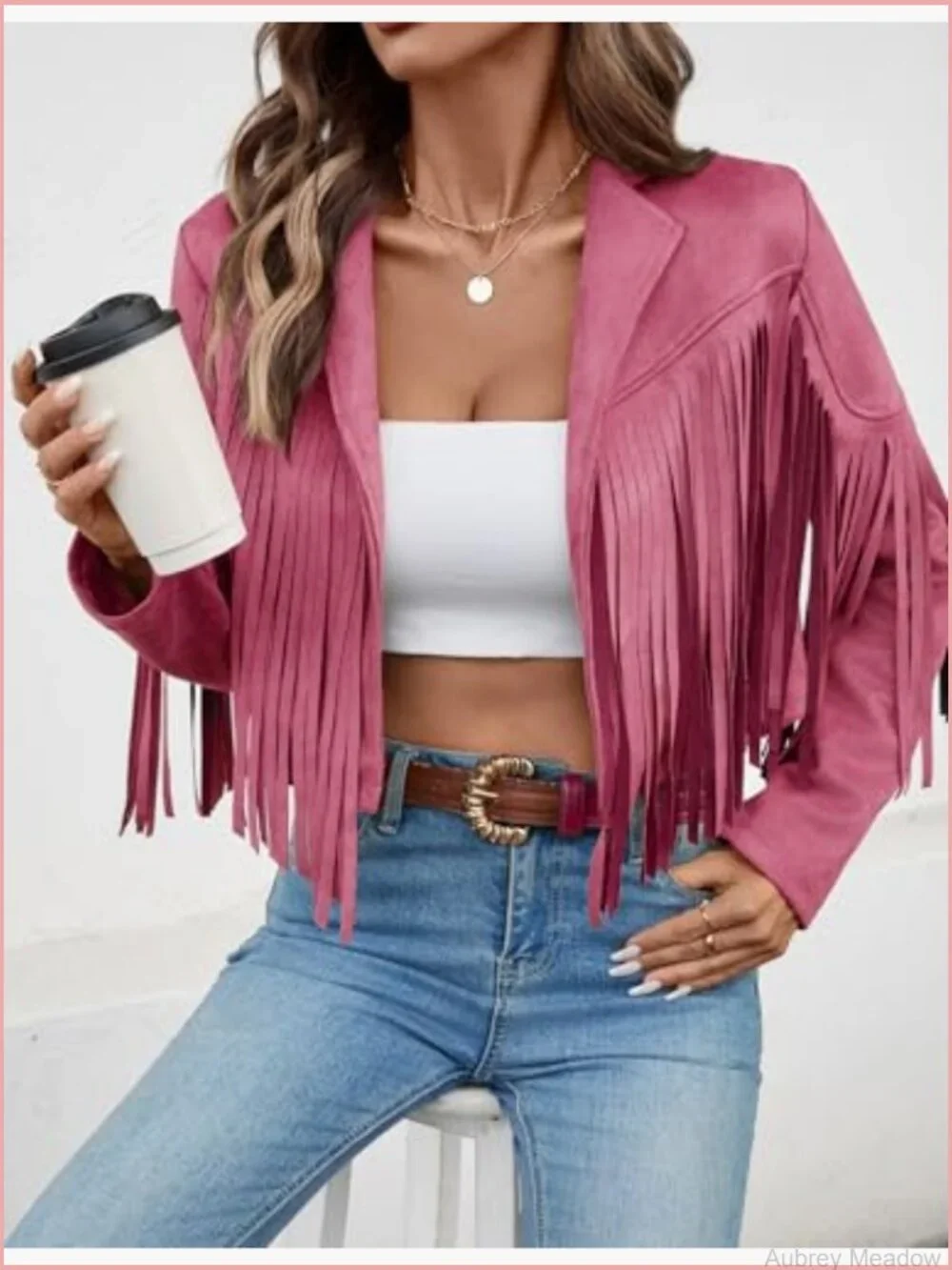 Faux Suede Fringe Cropped Jacket With Lining Western Cowgirl Coat - Picture 4 of 7